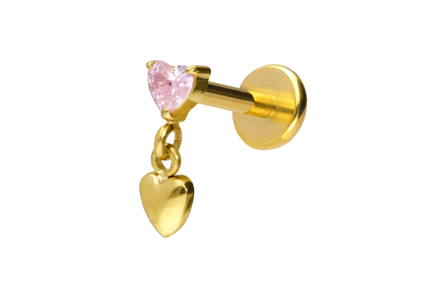 Titan Labret Piercing mit Push Fit 2 HERZEN